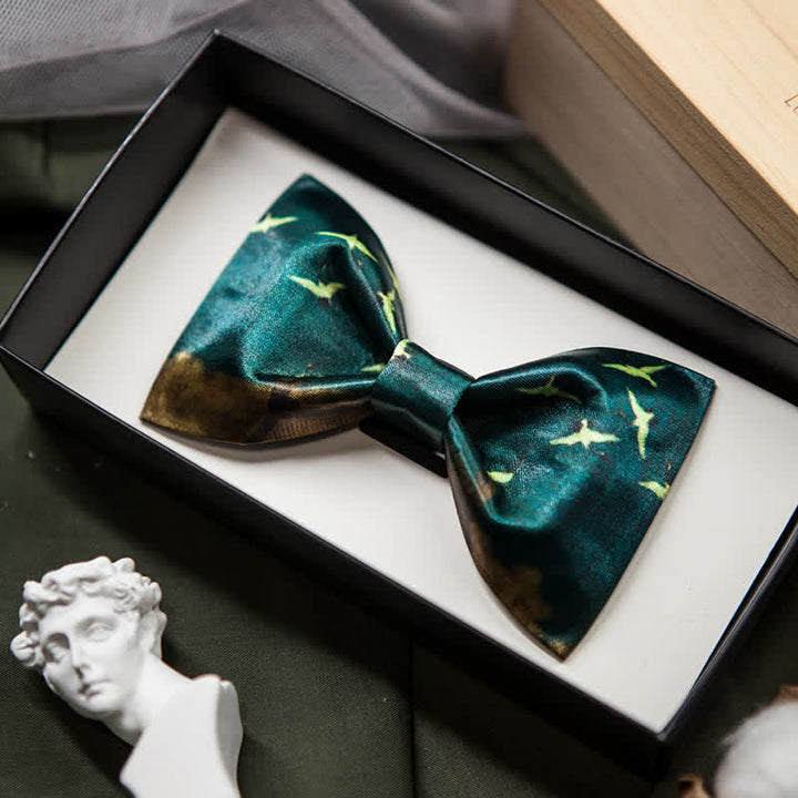Papillon da uomo con stampa di gru volante verde scuro