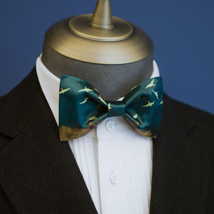 Papillon da uomo con stampa di gru volante verde scuro