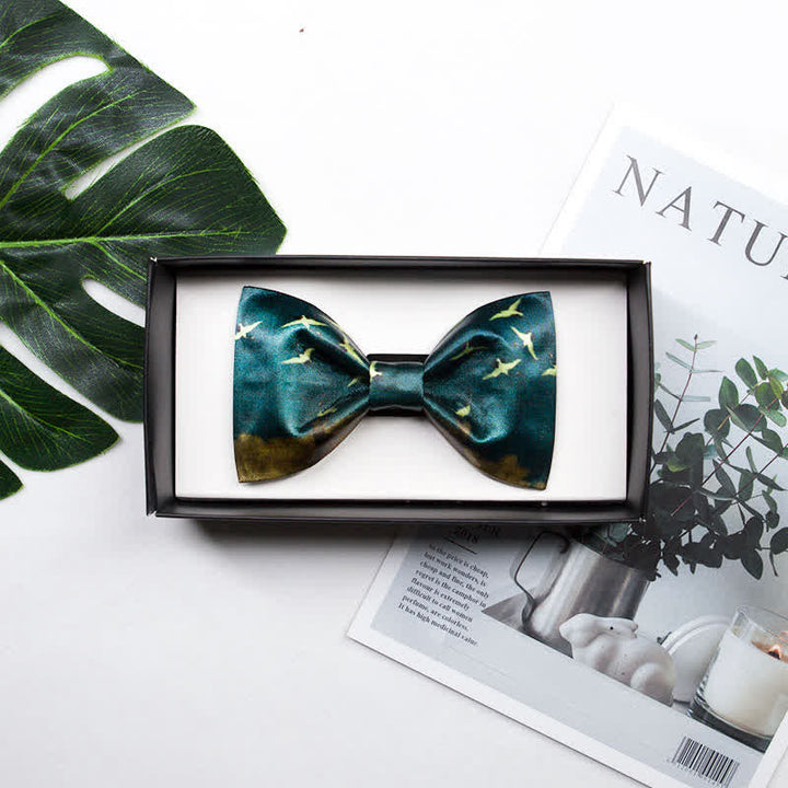 Papillon da uomo con stampa di gru volante verde scuro