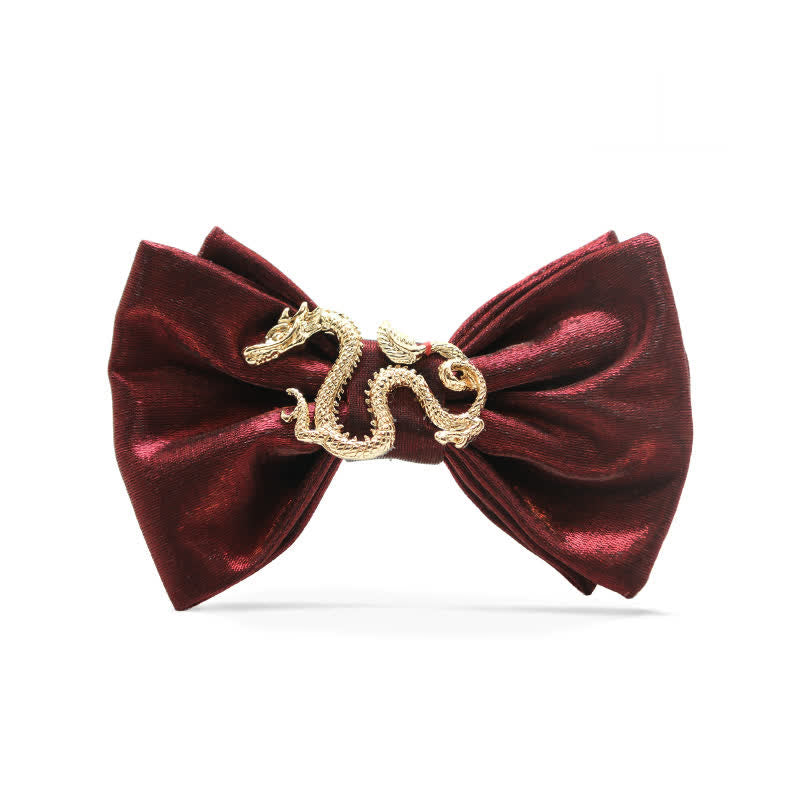 Papillon da uomo con decorazione drago bordeaux lucido retrò