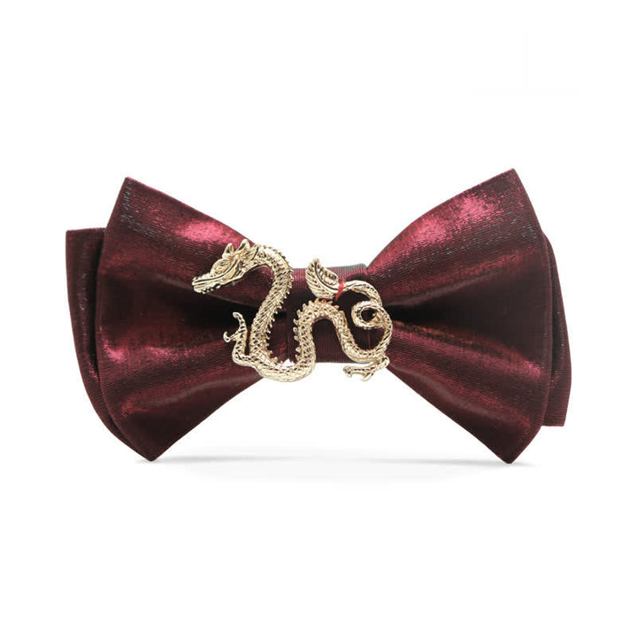 Papillon da uomo con decorazione drago bordeaux lucido retrò