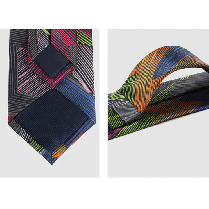 Cravatta da uomo moderna con linee geometriche multicolori