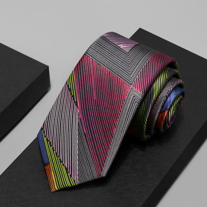 Cravatta da uomo moderna con linee geometriche multicolori