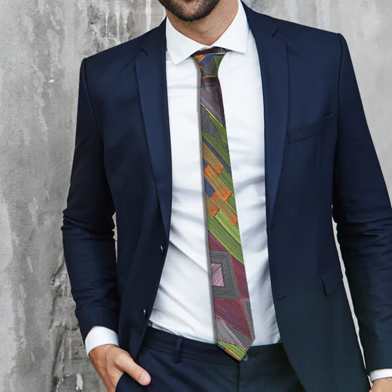 Cravatta da uomo moderna con linee geometriche multicolori