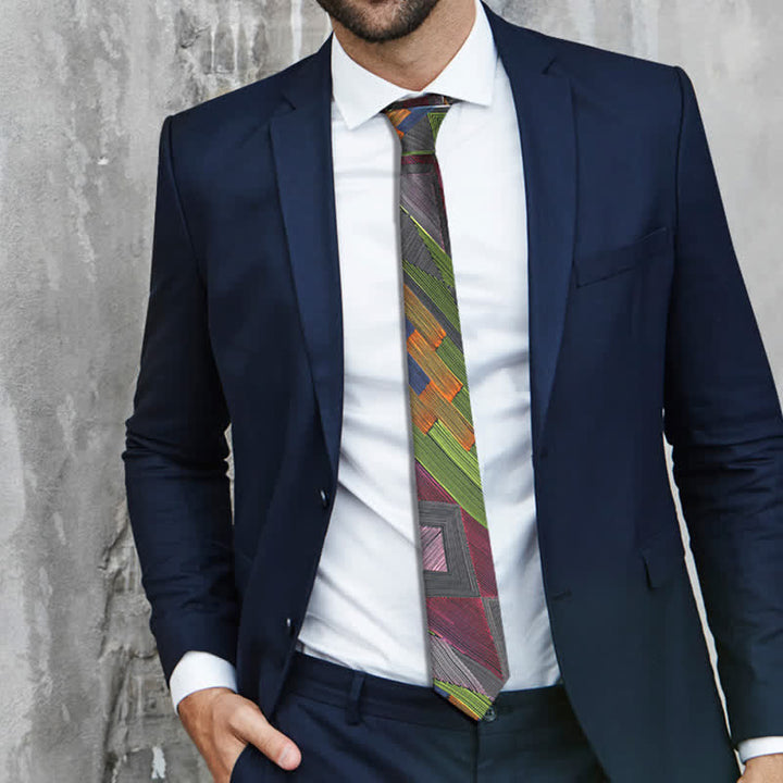 Cravatta da uomo moderna con linee geometriche multicolori