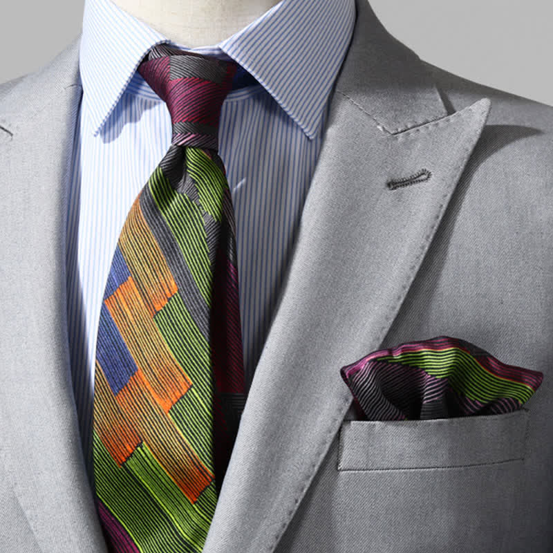 Cravatta da uomo moderna con linee geometriche multicolori