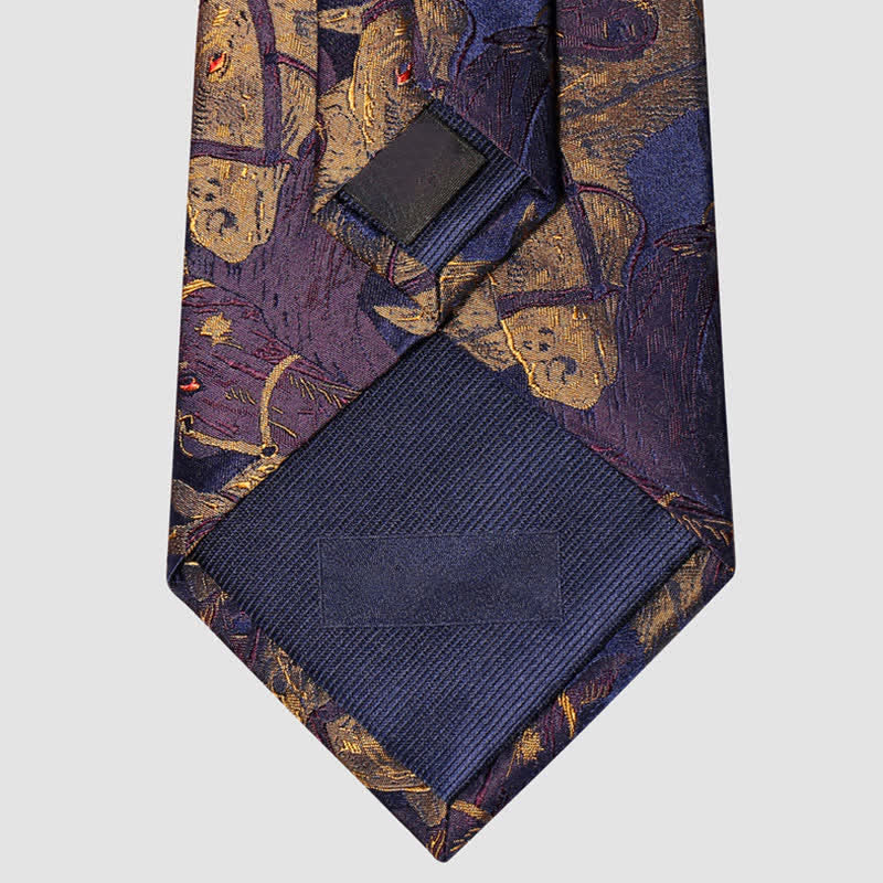 Cravatta da uomo in jacquard con motivo a cavallo viola e verga d'oro