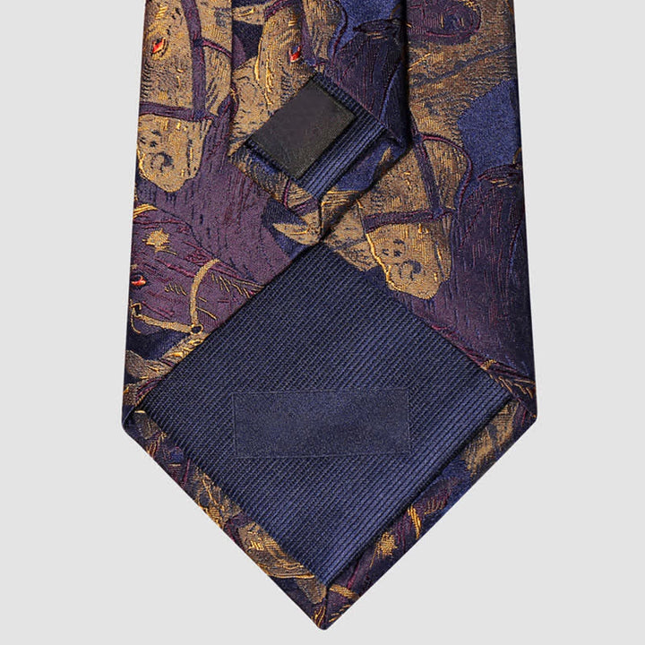 Cravatta da uomo in jacquard con motivo a cavallo viola e verga d'oro