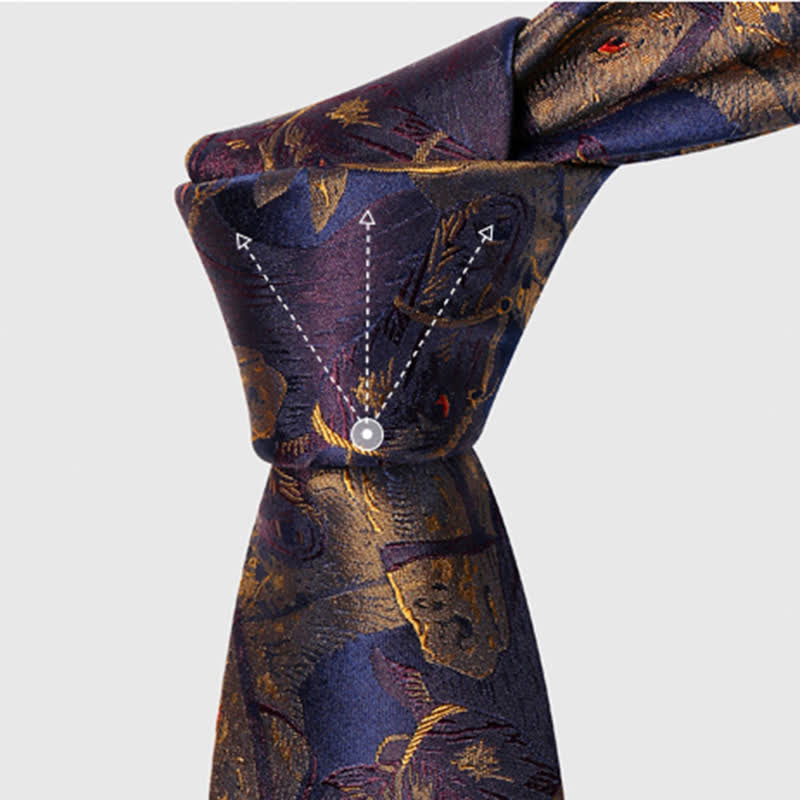 Cravatta da uomo in jacquard con motivo a cavallo viola e verga d'oro