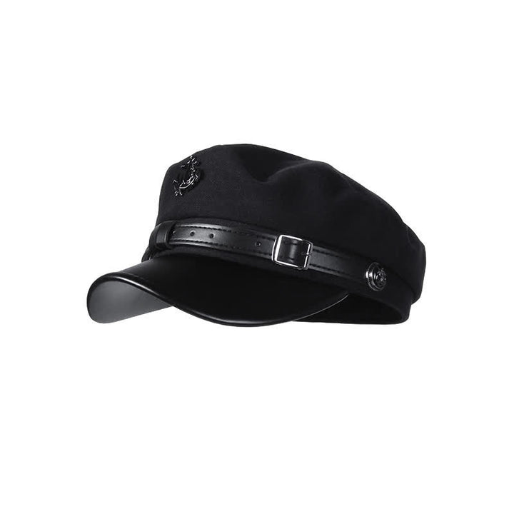 Cappello basco retrò in lana con visiera a becco d'anatra e ancora nautica - Nero - Regolabile (21 1/4"-23 5/8") - image 6