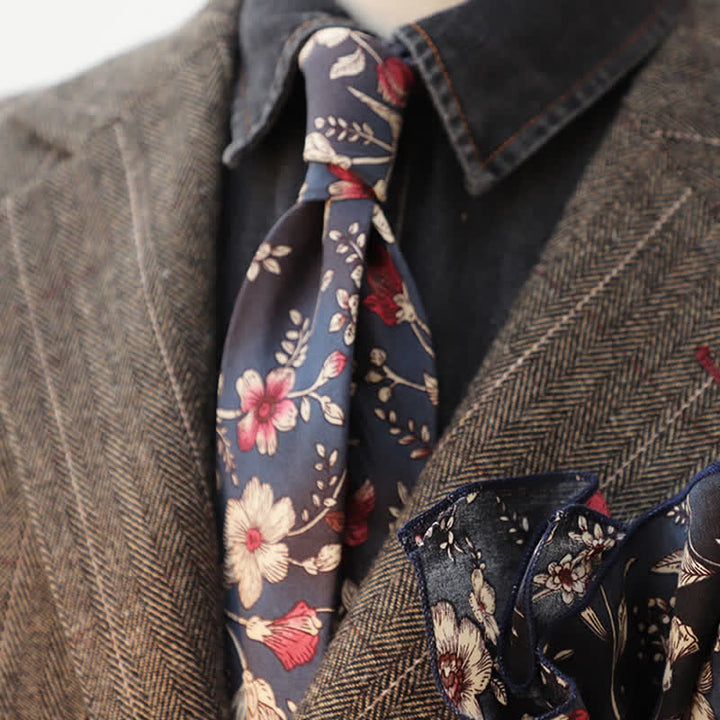 Set di 2 cravatte da uomo con motivo floreale blu navy - image 3