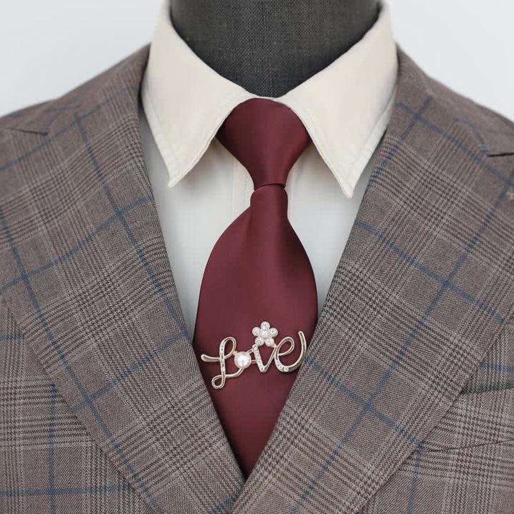 Cravatta da uomo con cerniera per matrimonio, motivo dorato e rosso scuro - image 0