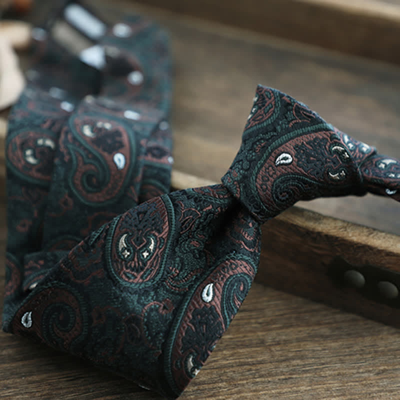 Cravatta da uomo in pura seta con motivo Paisley a righe e fiori - image 7