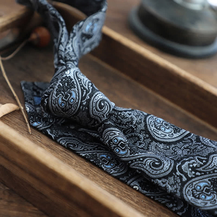 Cravatta da uomo in pura seta con motivo Paisley a righe e fiori