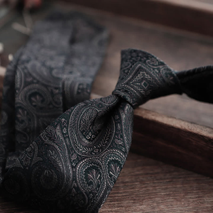 Cravatta da uomo in pura seta con motivo Paisley a righe e fiori