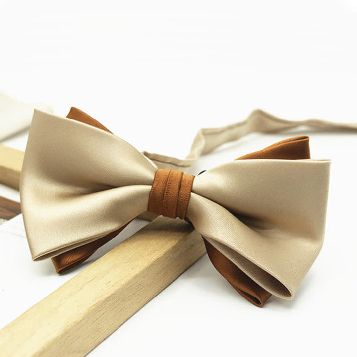 Papillon da uomo a due piani, bicolore, per matrimonio e business - Cachi - image 6