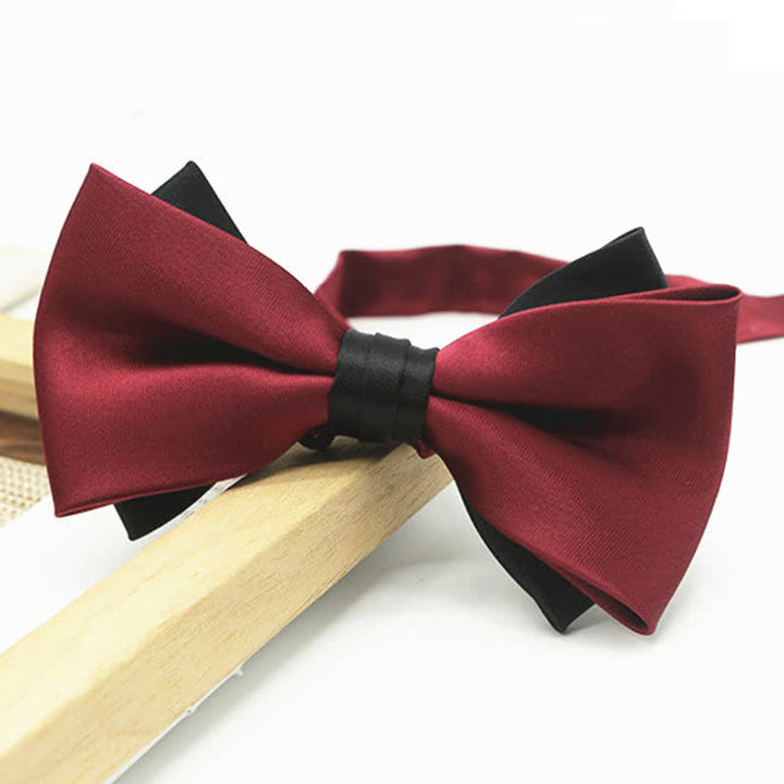 Papillon da uomo a due piani, bicolore, per matrimonio e business - Borgogna e Nero - image 9