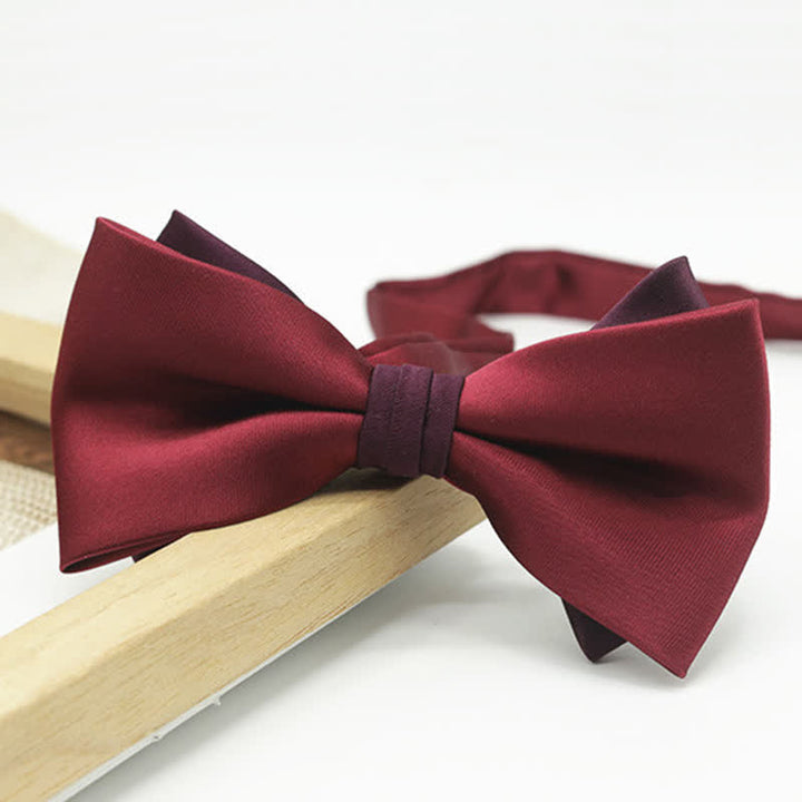 Papillon da uomo a due piani, bicolore, per matrimonio e business - Borgogna - image 10
