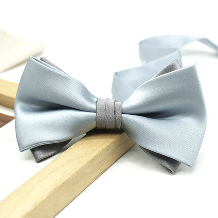 Papillon da uomo a due piani, bicolore, per matrimonio e business - Grigio chiaro - image 7