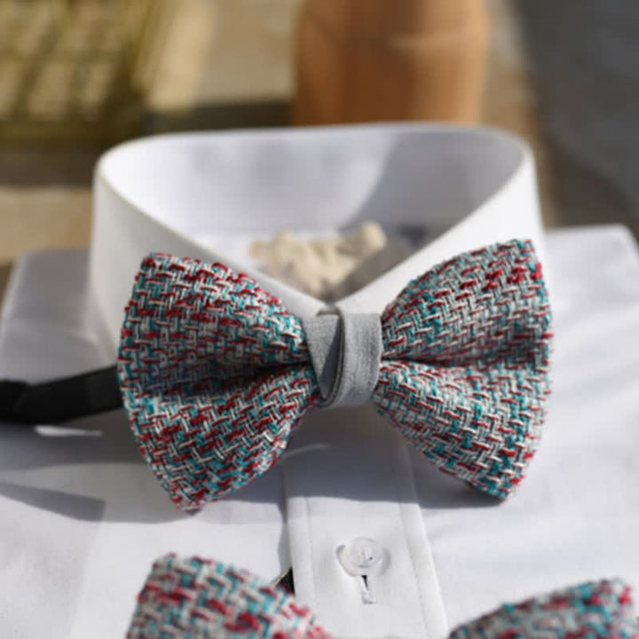 Papillon da uomo in tessuto grigio rosa blu misto colore