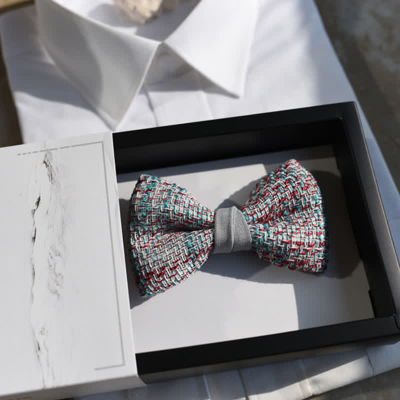 Papillon da uomo in tessuto grigio rosa blu misto colore