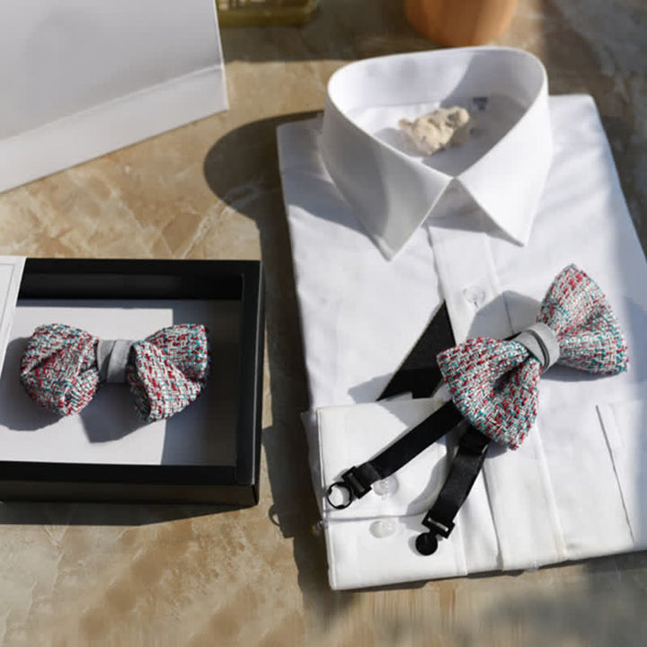 Papillon da uomo in tessuto grigio rosa blu misto colore