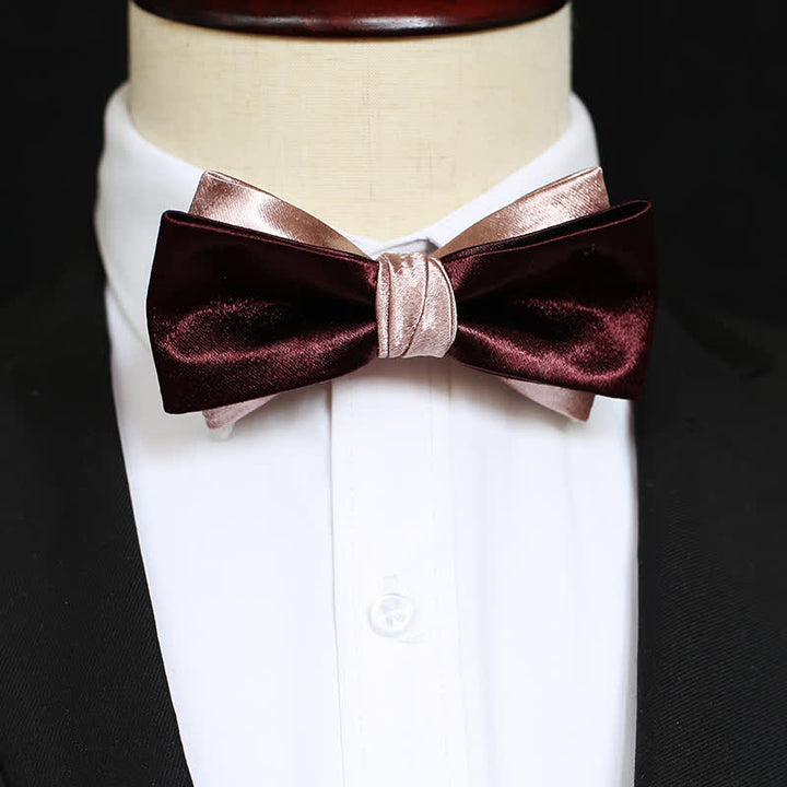 Papillon doppio strato rosa e bordeaux lucido da uomo