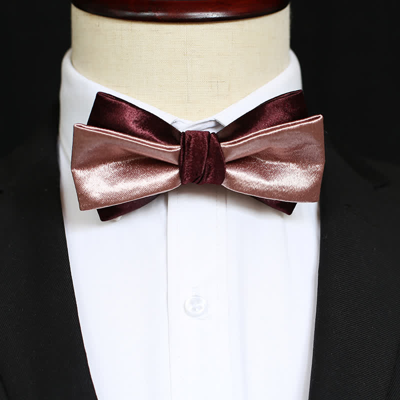 Papillon doppio strato rosa e bordeaux lucido da uomo