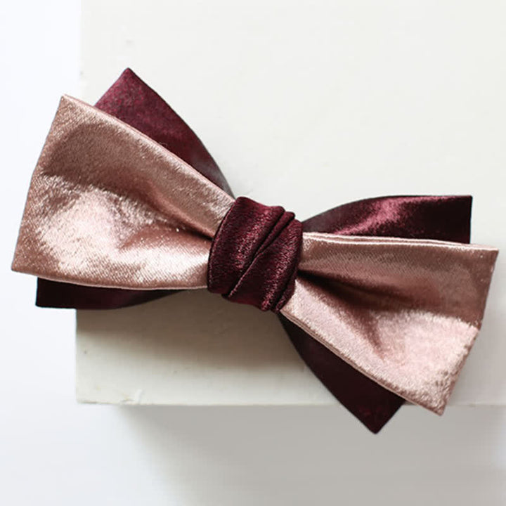 Papillon doppio strato rosa e bordeaux lucido da uomo