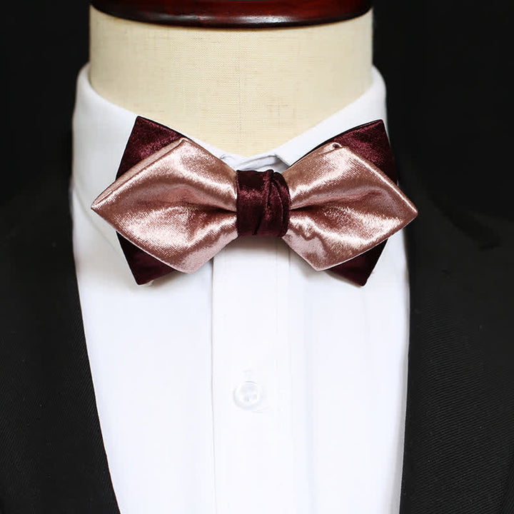 Papillon doppio strato rosa e bordeaux lucido da uomo