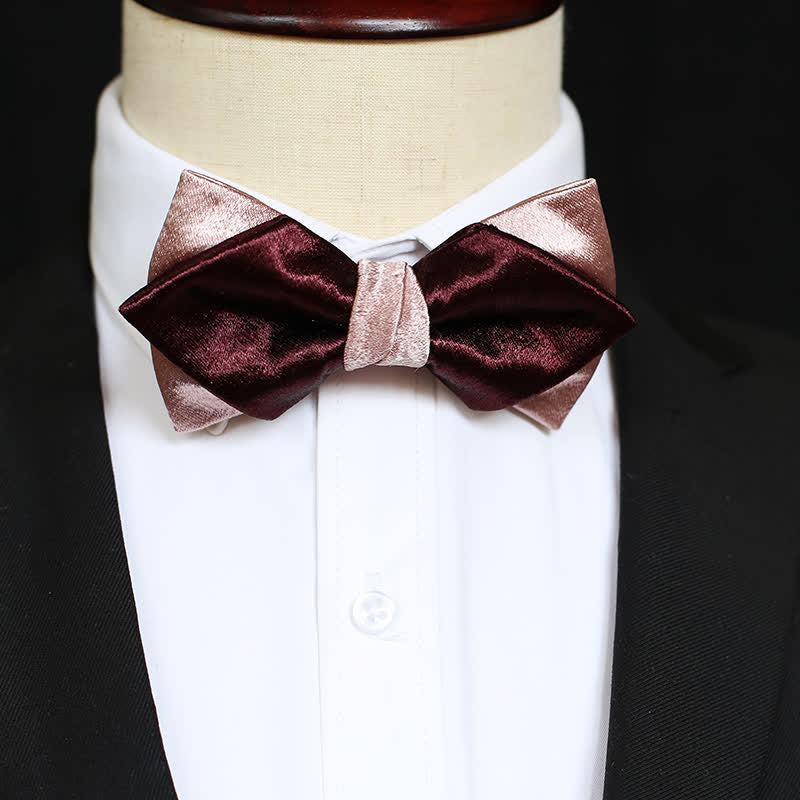 Papillon doppio strato rosa e bordeaux lucido da uomo