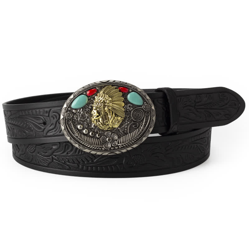 Cintura in pelle stile indiano country turchese da uomo - Nero - 46 - image 5