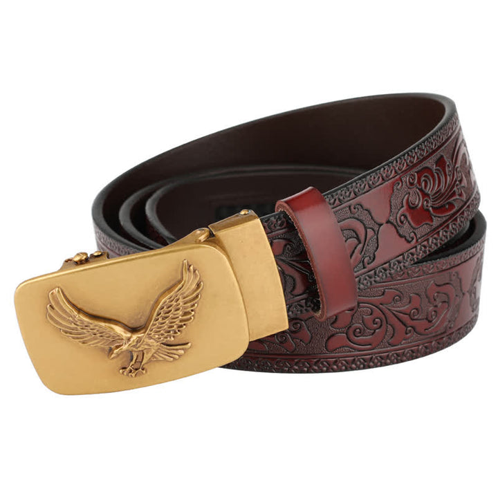 Cintura in pelle con fibbia automatica Flying Eagle da uomo - Marrone / Bronzo - 46 - image 8