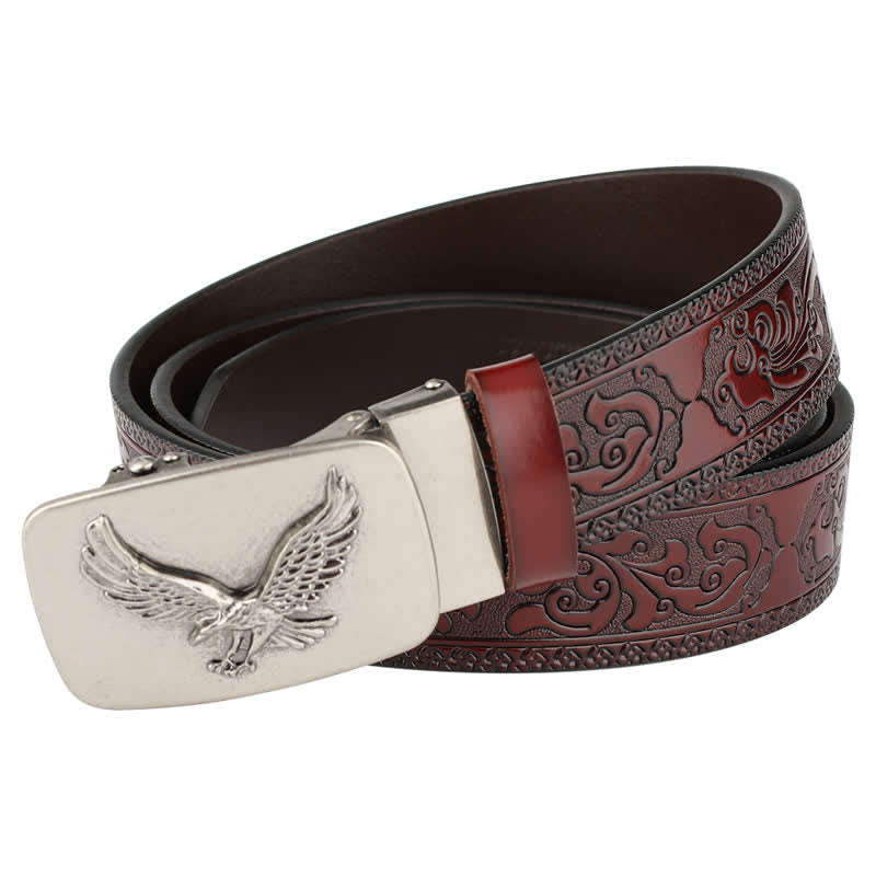 Cintura in pelle con fibbia automatica Flying Eagle da uomo - Marrone / Argento - 46 - image 4