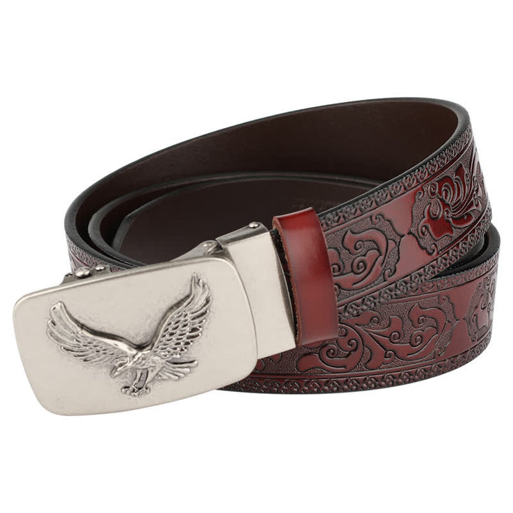 Cintura in pelle con fibbia automatica Flying Eagle da uomo - Marrone / Argento - 46 - image 4