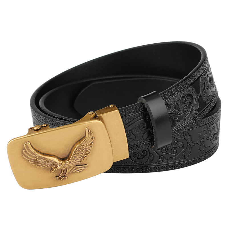 Cintura in pelle con fibbia automatica Flying Eagle da uomo - Nero / Bronzo - 46 - image 5
