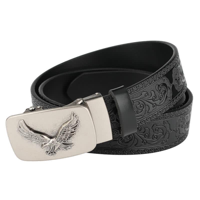 Cintura in pelle con fibbia automatica Flying Eagle da uomo - Nero / Argento - 46 - image 0