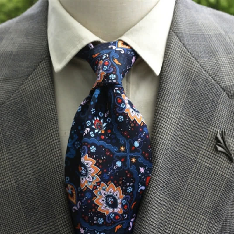 Cravatta Boho con motivo floreale fantastico da uomo