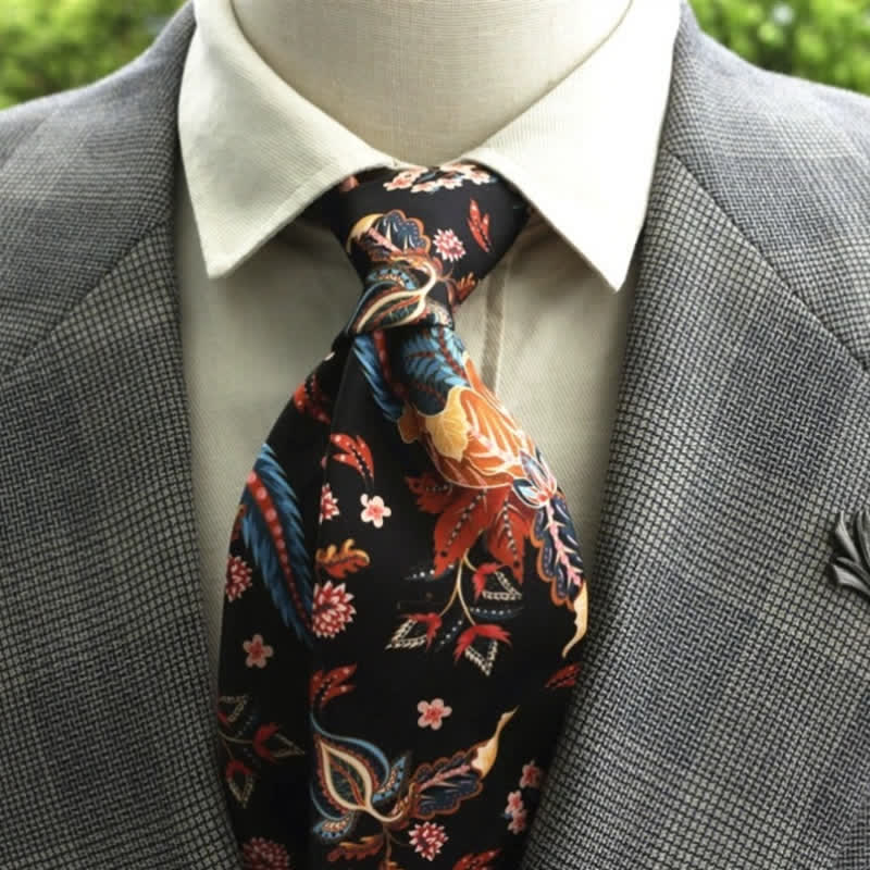 Cravatta Boho con motivo floreale fantastico da uomo