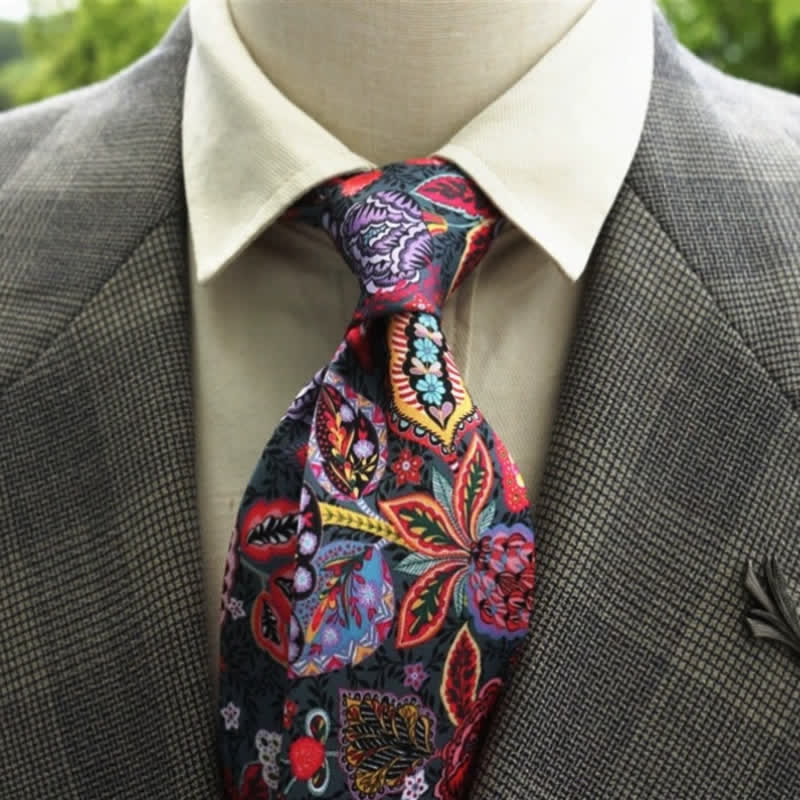 Cravatta Boho con motivo floreale fantastico da uomo