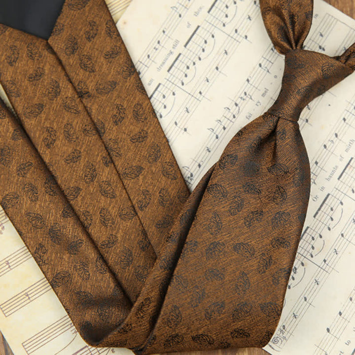 Cravatta da uomo classica con foglie e accessori per abito - Cioccolato - image 5