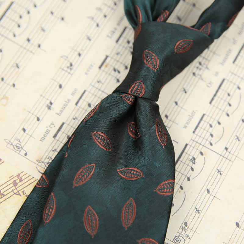 Cravatta da uomo classica con foglie e accessori per abito - Verde scuro - image 1