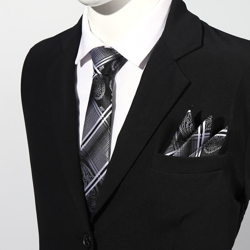 Set di 2 cravatte da taschino con motivo Paisley di lusso da uomo - Grigio scuro - image 3
