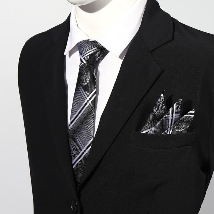 Set di 2 cravatte da taschino con motivo Paisley di lusso da uomo - Grigio scuro - image 3