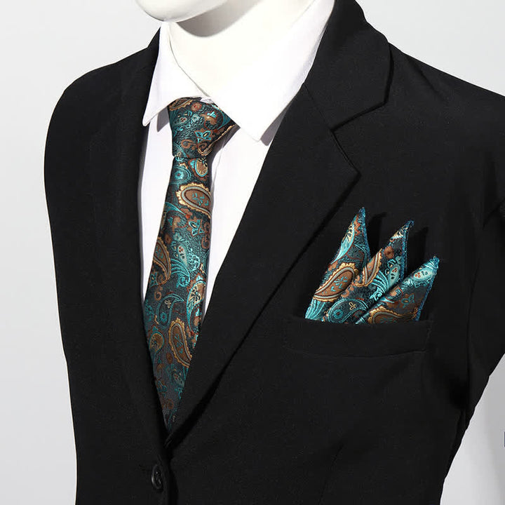 Set di 2 cravatte da taschino con motivo Paisley di lusso da uomo - Verde acqua - image 6
