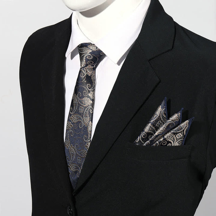 Set di 2 cravatte da taschino con motivo Paisley di lusso da uomo - Cachi - image 0