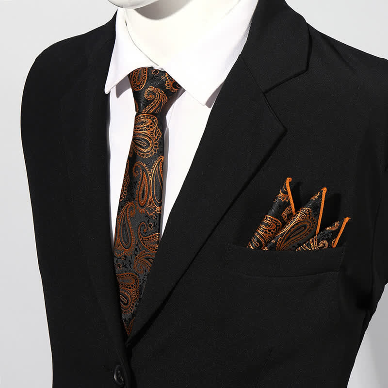 Set di 2 cravatte da taschino con motivo Paisley di lusso da uomo - Arancione scuro - image 5