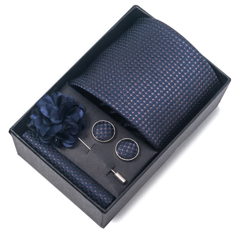Set di 4 cravatte da uomo con motivo jacquard blu navy - image 1