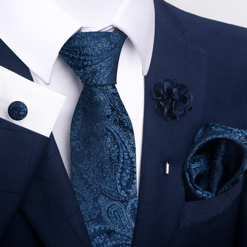 Set di 4 cravatte da uomo con motivo jacquard blu navy - Stile n. 5 - image 8