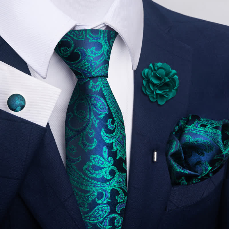 Set di 4 cravatte da uomo della serie Gentle Dark Green - Stile n. 5 - image 8